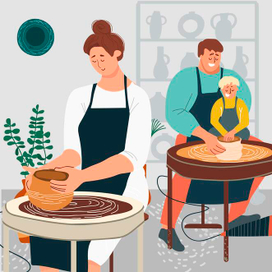 Pottery vector hand drawn set, people characters