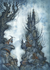 Сказка Братьев Гримм "Рапунцель" тушь,перо,акварель 2011