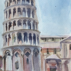 Leaning Tower of Pisa in watercolor