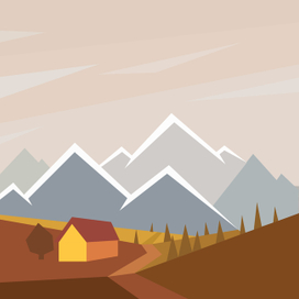 Горный пейзаж и домик