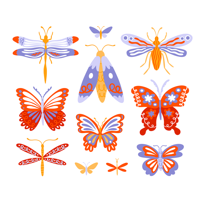 Set of insects. Stock vector illustration.