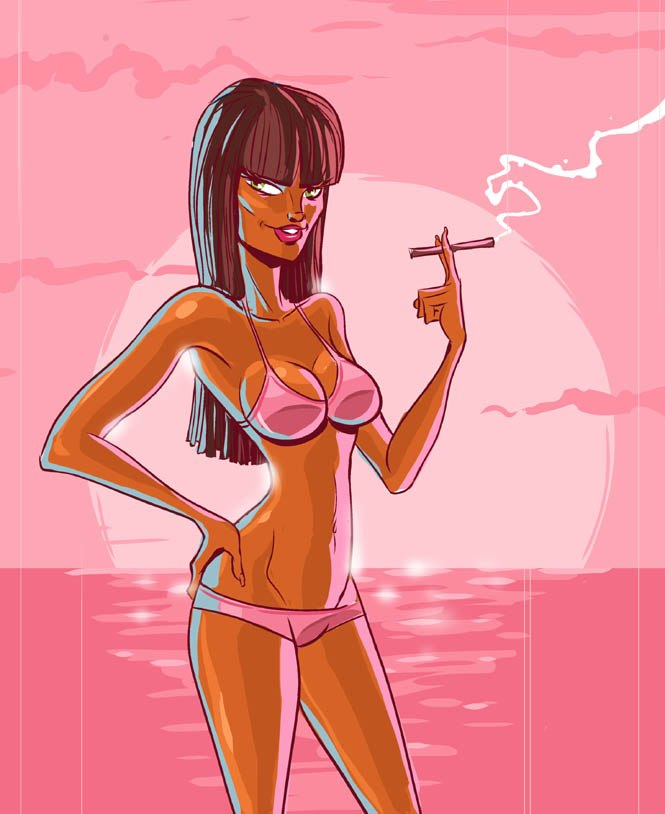 Тян курит на фоне заката (курить вредно)