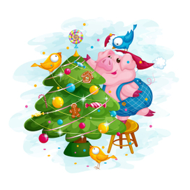 Зимний Поросенок. Новогодняя елка.