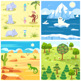 Фоны с персонажами для детского приложения.