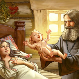 " Богатырь родился" .  Иллюстрация к былине "Алёша Попович".