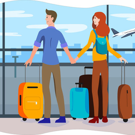 Молодая пара отправляется в туристическую поездку.