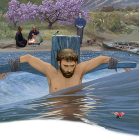 Иллюстрация на обложку романа Сюсако Эндо "Молчание".