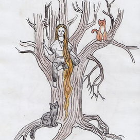 Портрет девушки с двумя котами