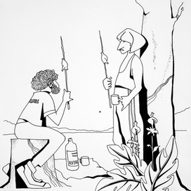 А.С. Пушкин и Н.В. Гоголь закусывают жареными воробьями на турбазе "Трубник под Новомосковском 