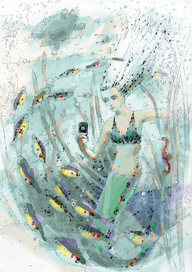 Русалка фотографирует телефоном)