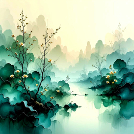 Seasons in fluid art style