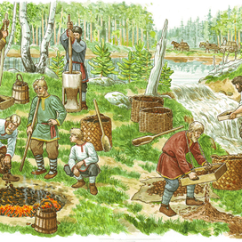 Обработка болотной руды и получение железа.