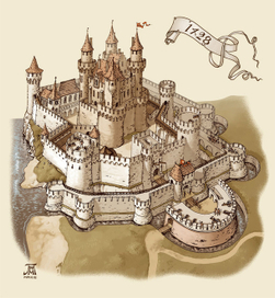 Замок, 15 век. Несколько рубежей обороны и артиллерийские батареи