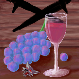 стол с виноградом и вином