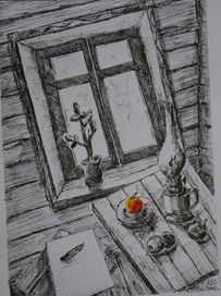 Интерьер с керосиновой лампой