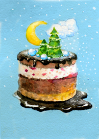 Новогодняя акварель. Торт