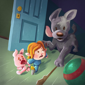 Ребенок с собакой и поросенком  