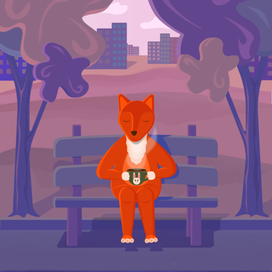 Лисичка пьет кофе