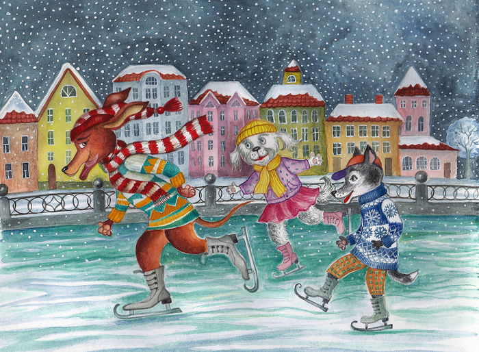 Собаки на коньках.