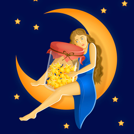 Девушка на луне со звездами