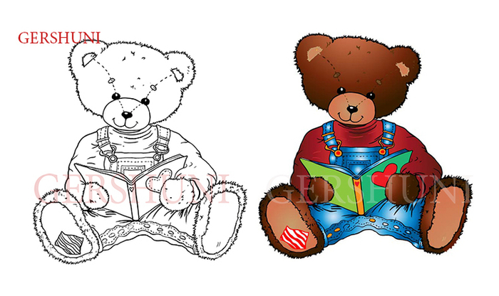 Персонаж-мишутка с книгой..