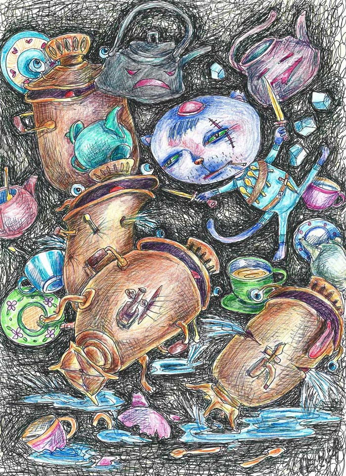 Шалена бійка котика Мурчика зі скаженими самоварами.