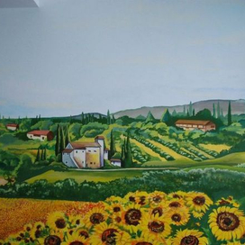 Роспись стены, подсолнухи. Кисти