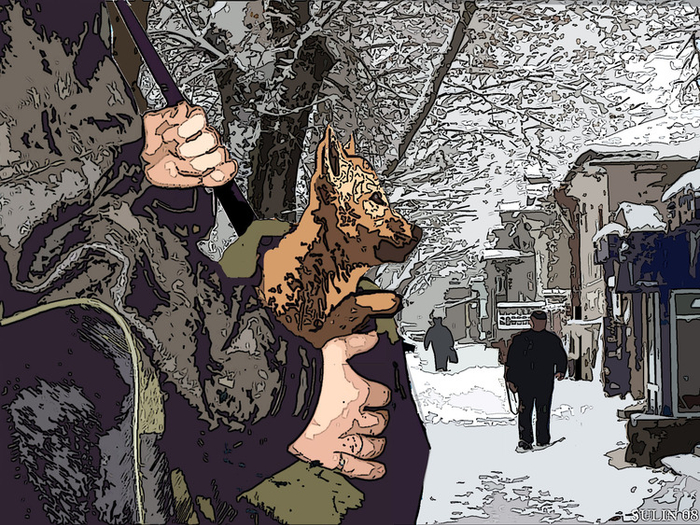 Иллюстрация к сборнику рассказов Г. Рудягина. Смешан. техника.