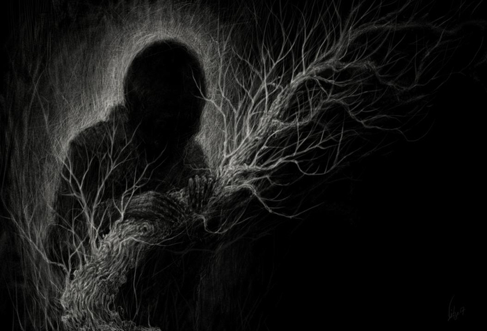 " Легенда о последнем белом дереве и чёрном лесорубе " иллюстрация к ненаписанной сказке.