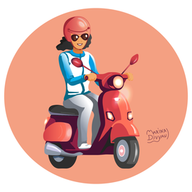 Девушка на мопеде. Векторная иллюстрация.