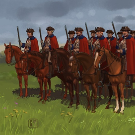 Московские драгуны на маневрах. 1712 г.