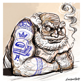 Дедушка с татуировкой дырокола