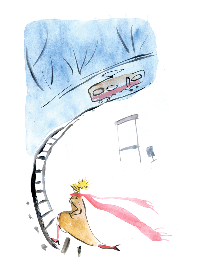 "Красивая женщина ждёт трамвай"