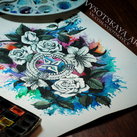 Рукав из роз. Акварель