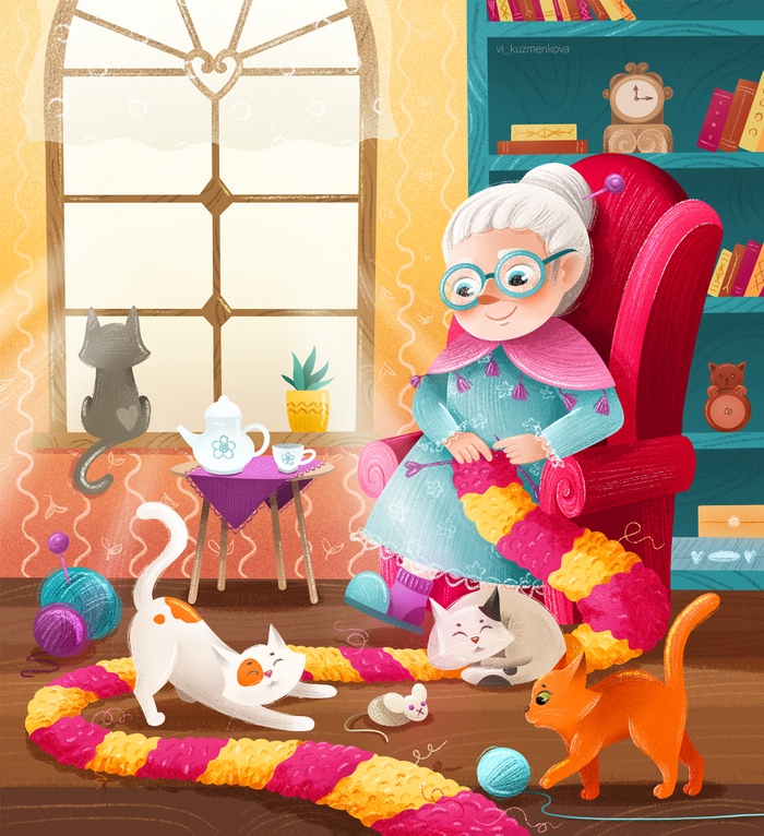 Бабушка и кошки