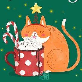 Новогодняя открытка с котом