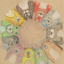 Эскиз для тарелки "Коты"