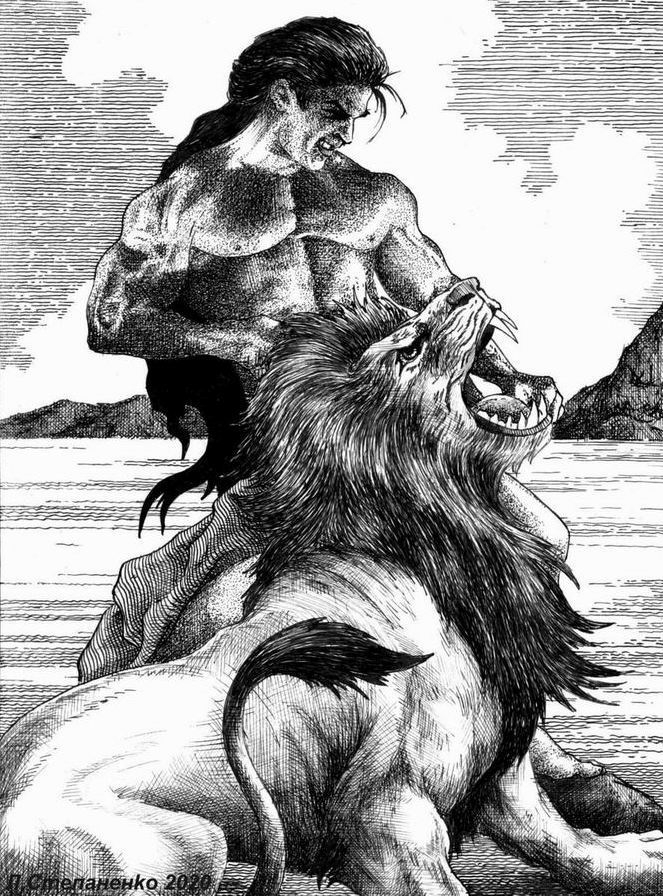 Самсон убивает льва