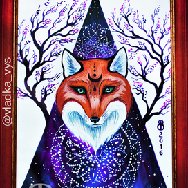 Эскиз тату мандала и лиса, космос