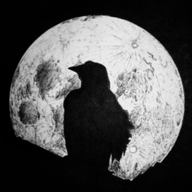 Ворон на фоне луны, силуэт