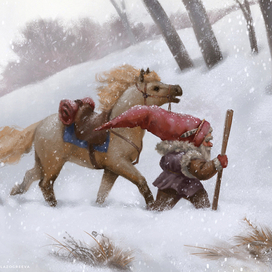 Пробираясь через снежный лес