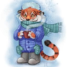 Новогодняя иллюстрация 2022 Тигр 