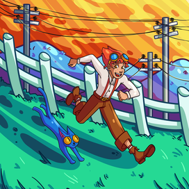 Ginger boy and blue cat