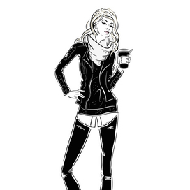 Girl and coffee ( fashion illustration girl woman люди человек женщина фэшн иллюстрация девушка 