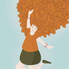 Girl Autumn, with flowers in her hair.