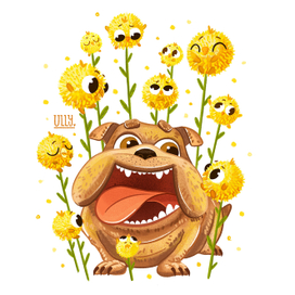 Бульдог в цветах