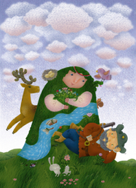 Гора, охотник и олень