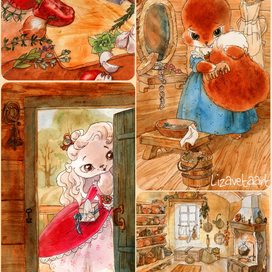 Фрагменты иллюстраций к сказке о белке и болонке