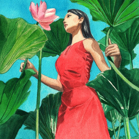 девушка в красном