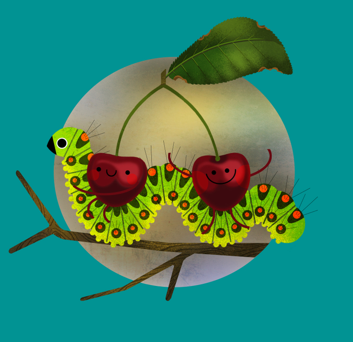 Гусеница и вишенки